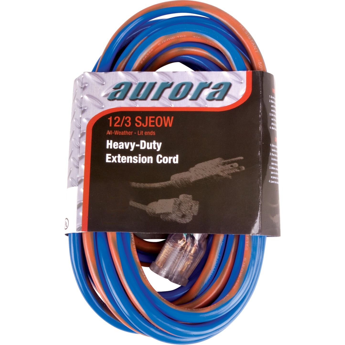 TPE-Rubber Extension Cord With Light Indicator, All-Weather, SJEOW, 12/3 AWG, 15 A, 50'