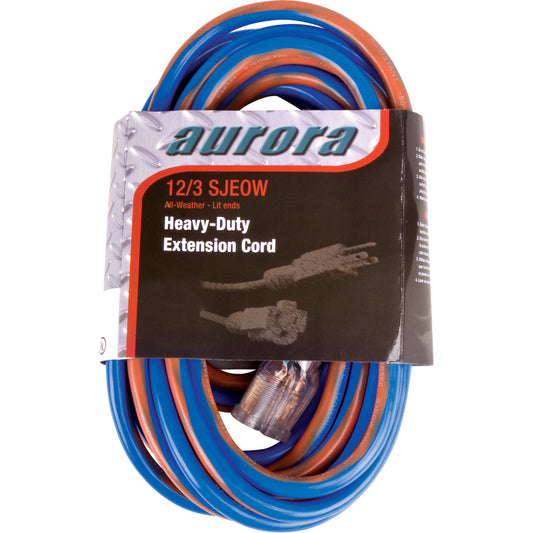 TPE-Rubber Extension Cord With Light Indicator, All-Weather, SJEOW, 12/3 AWG, 15 A, 50'