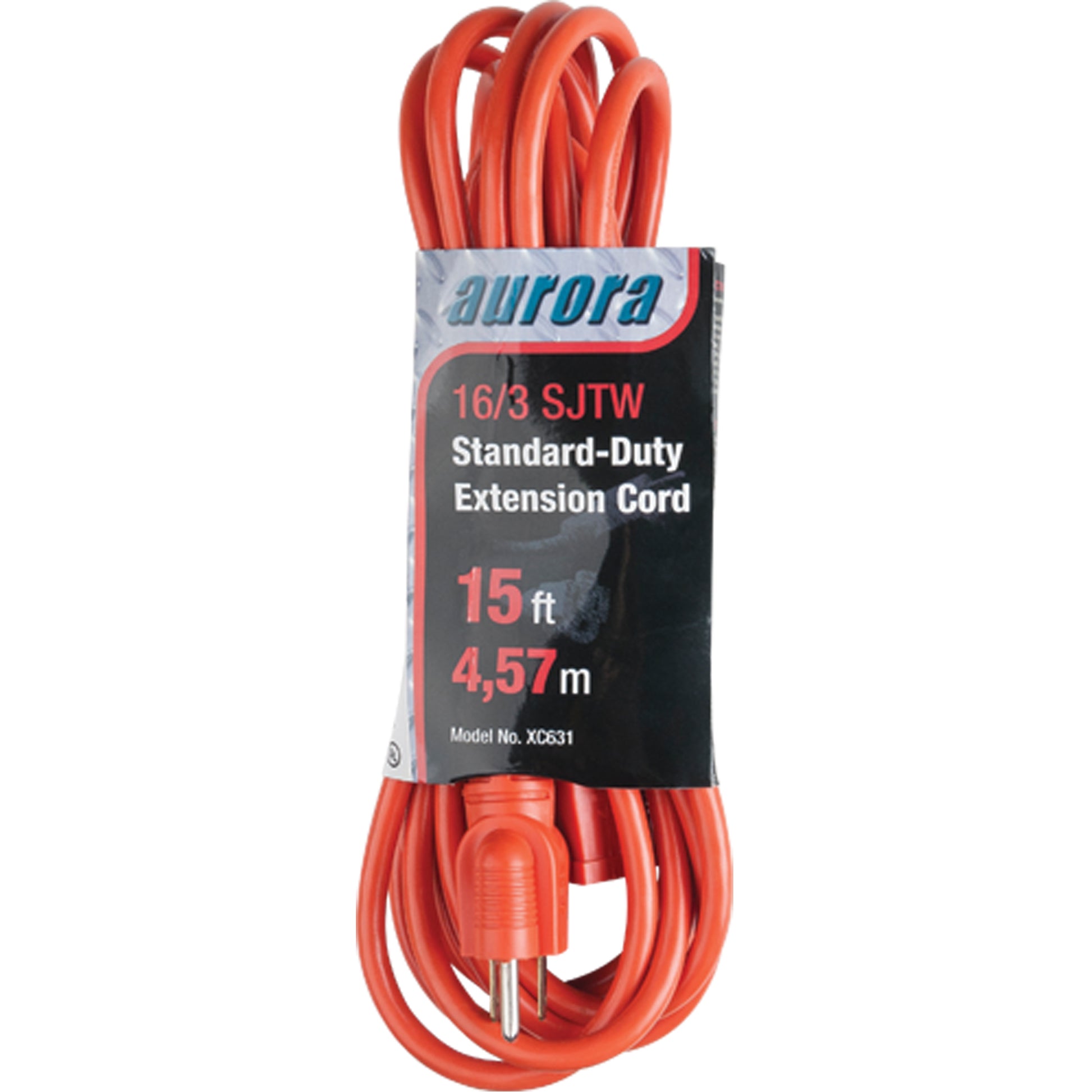 Aurora Tools Extension Cord, Indoor/Outdoor, SJTW, 16/3 AWG, 13 A, 15'