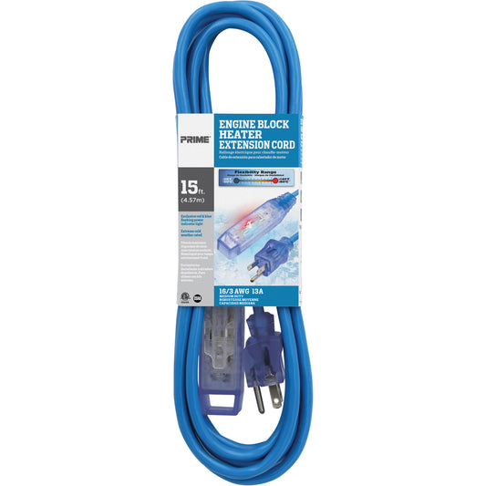 Glacier Flex™ Engine Block Heater Cord, All-Weather, SJTW, 16/3 AWG, 13 A, 3 Outlet(s), 15'