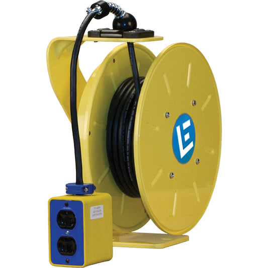 Heavy-Duty Quad-Box Cord Reel, 30', SJOW, 12/3 Gauge, 20 A
