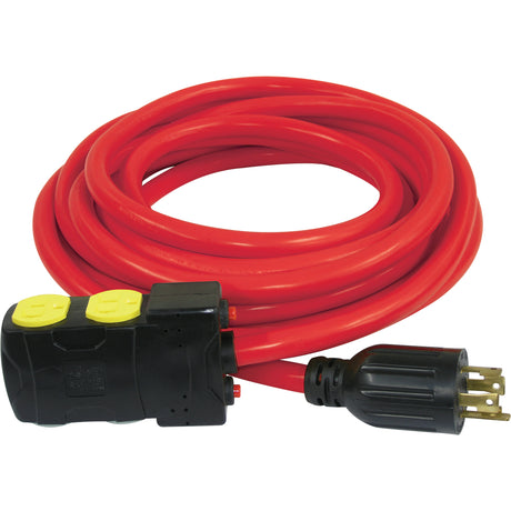 Generator Extension Cord with Resets, SJTW, 10 AWG, 20 A, 4 Outlet(s), 25'