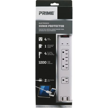 USB Charging Surge Protectors, 4 Outlets, 1200 J, 1875 W, 4' Cord