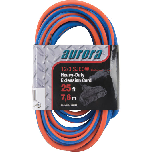 TPE-Rubber Extension Cord with Light Indicator, All-Weather, SJEOW, 12/3 AWG, 15 A, 3 Outlet(s), 25'