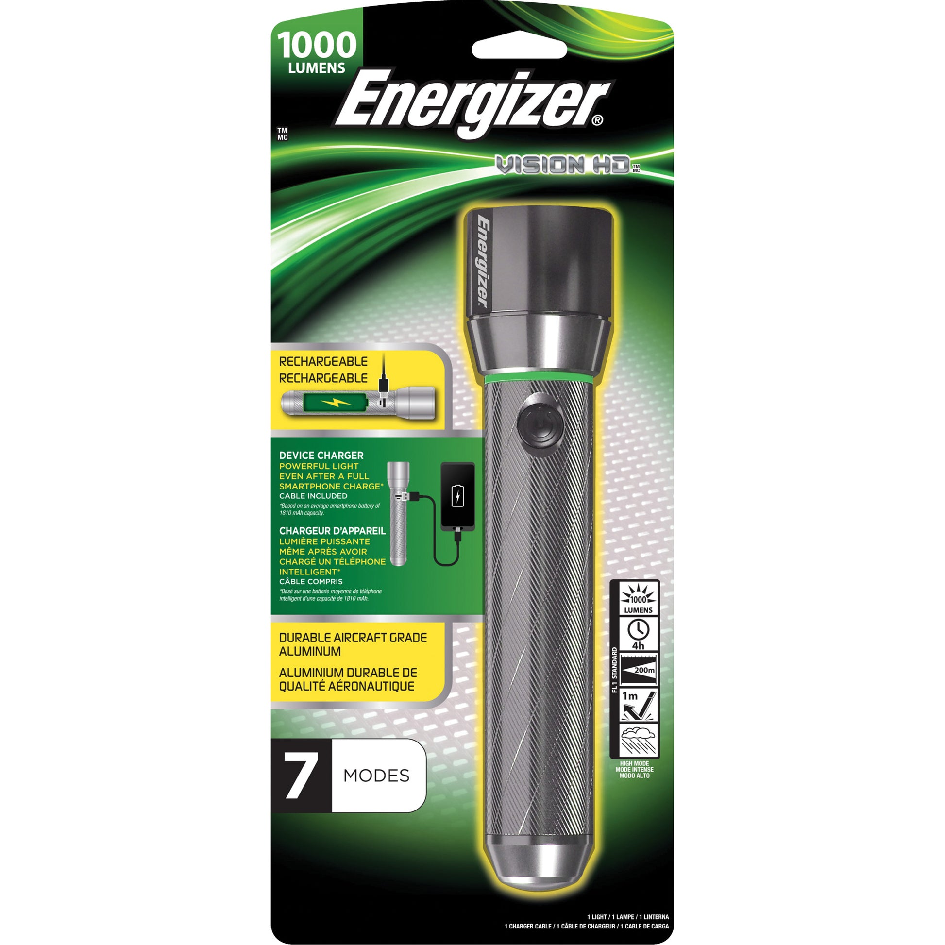 Vision HD Focus Flashlight, LED, 1000 Lumens, Rechargeable Batteries