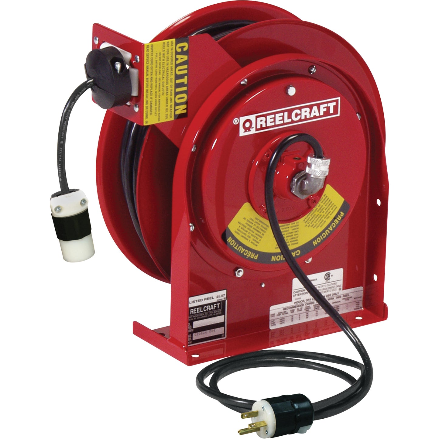 Reelcraft Power Cord Reel, 45', SJEOOW, 12 Gauge, 20 A