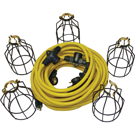 LED String Lights with Connector, 5 Lights, 50' L, Metal Housing