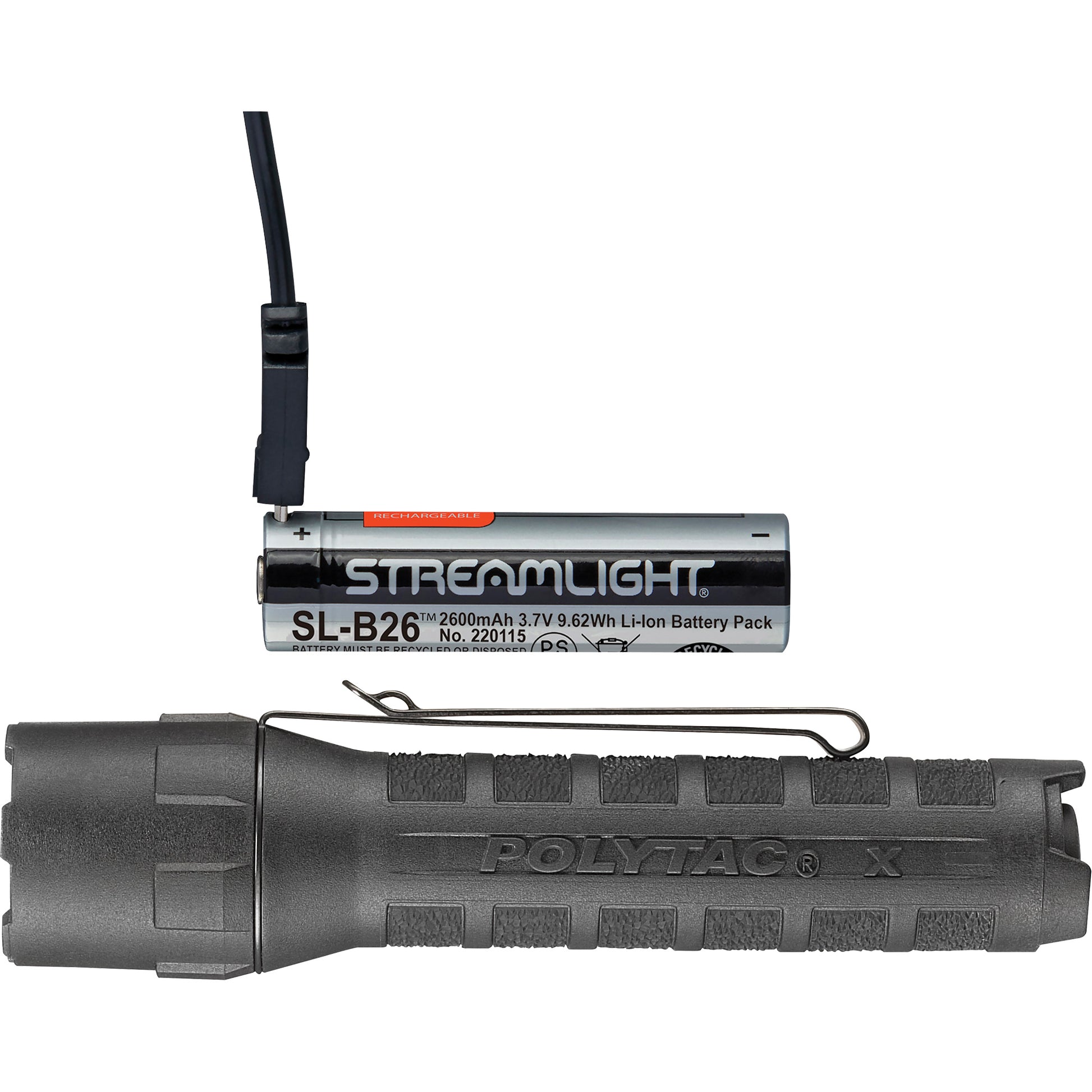 PolyTac® X USB Tactical Light, LED, 600 Lumens, Rechargeable/CR123A Batteries