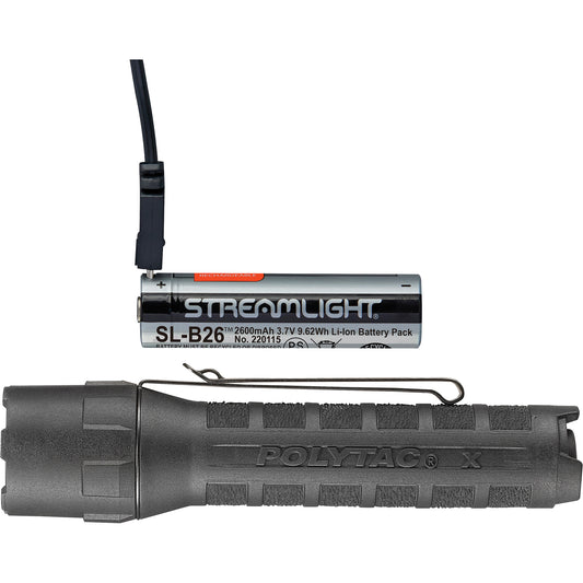 PolyTac® X USB Tactical Light, LED, 600 Lumens, Rechargeable/CR123A Batteries