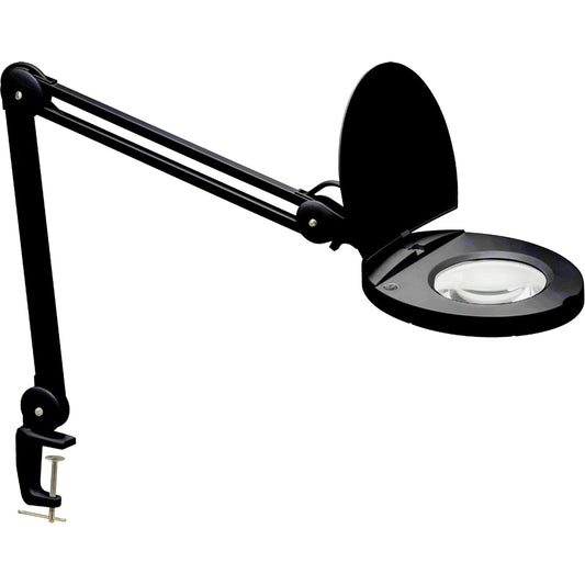 Adjustable Magnifier Lamp, 5 Diopter, LED Light, 47" Arm, C-Clamp, Black