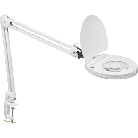 Adjustable Magnifier Lamp, 5 Diopter, LED Light, 47" Arm, C-Clamp, White