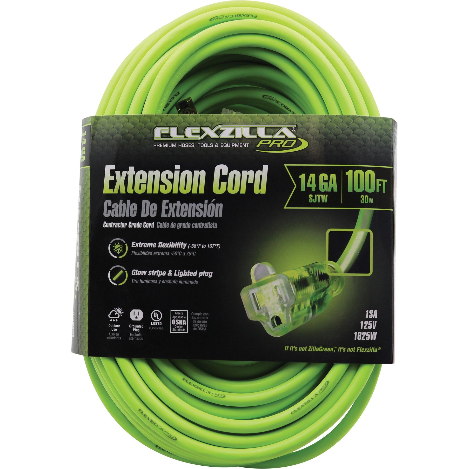 Flexzilla® Pro Industrial Extension Cord, All-Weather, SJTW, 14/3 AWG, 15 A, 100'