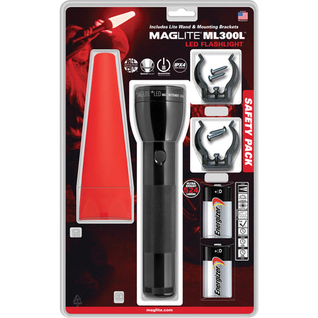 Safety Flashlight Pack, LED, 487 Lumens, D Batteries