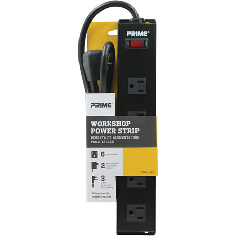 Metal Workshop Power Strip, 6 Outlet(s), 3', 15 A, 1875 W, 125 V