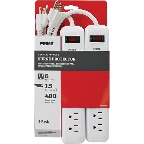 Surge Protector 2-Pack, 6 Outlets, 400 J, 1875 W, 1.5' Cord