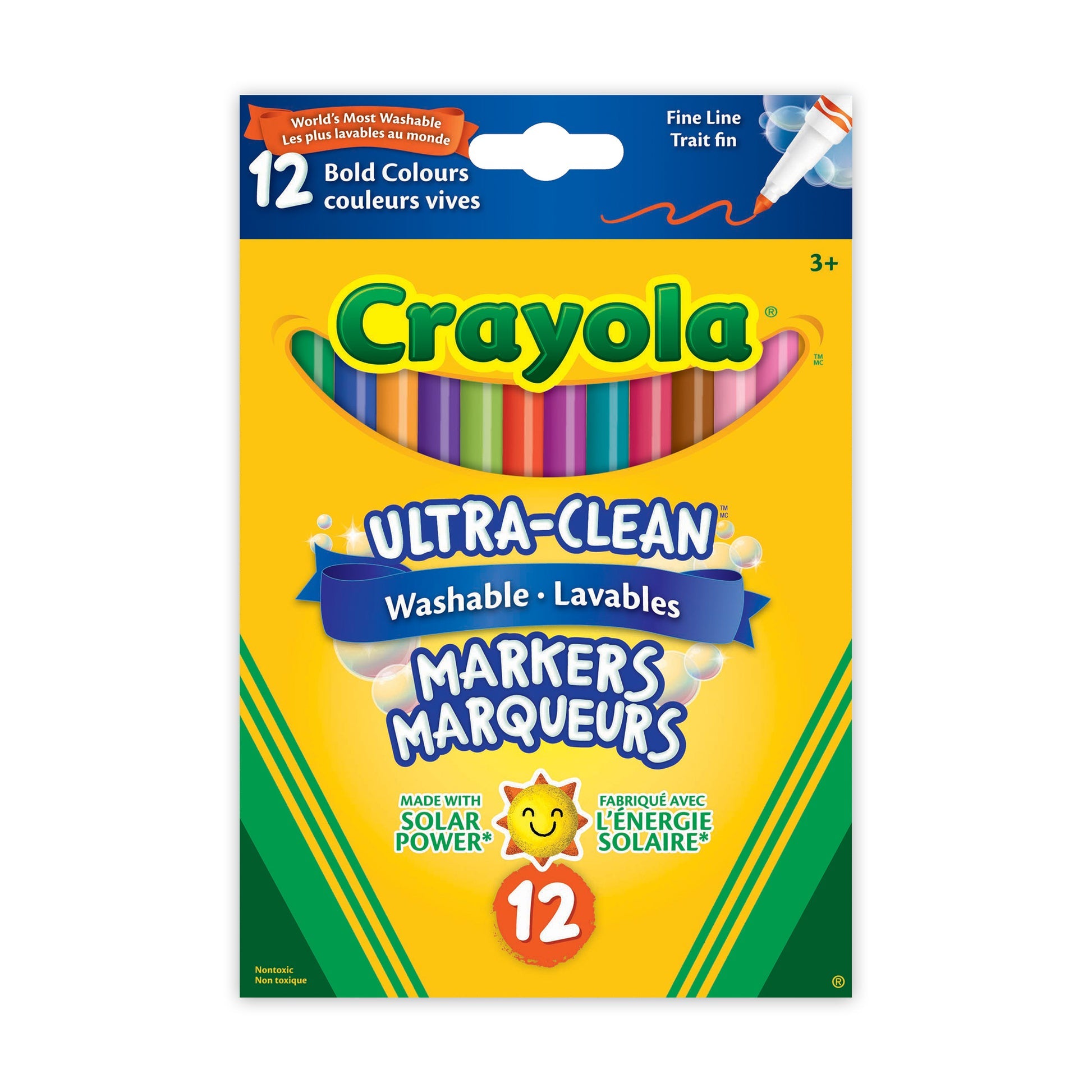 Crayola Ultra-Clean Washable Fine Line Markers, Bold Colours, 12 Count (Case of 12)