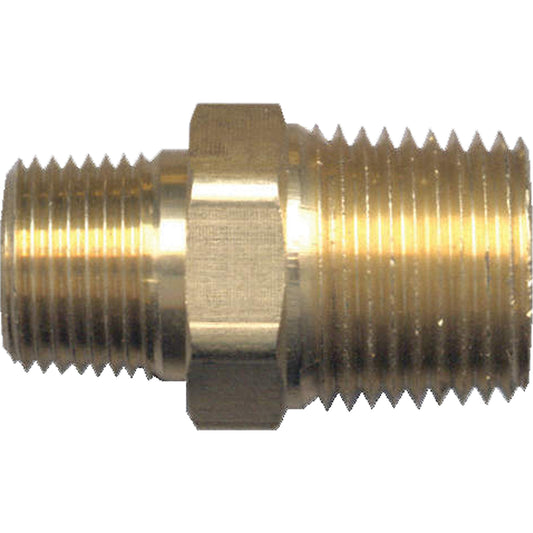 Reducing Hex Nipple, Brass, 1/2" x 3/8", NPT x NPT