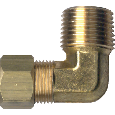 90° Pipe Elbow Fitting, Tube x Male Pipe, Brass, 1/4" x 1/2"