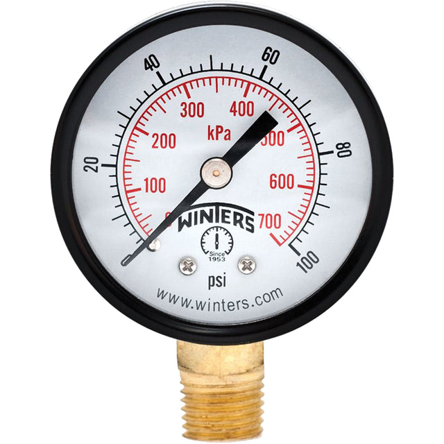 Economy Pressure Gauge, 2" , 0 - 100 psi, Bottom Mount, Analogue