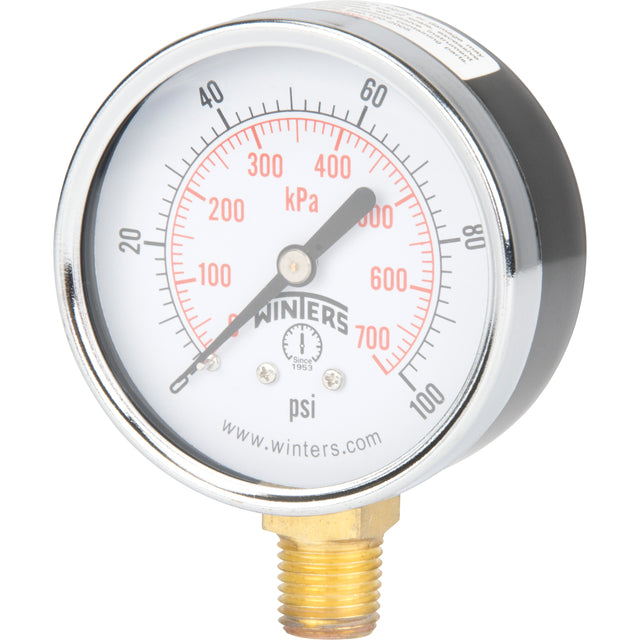 Pressure Gauge, 2-1/2" , 0 - 100 psi, Bottom Mount, Analogue