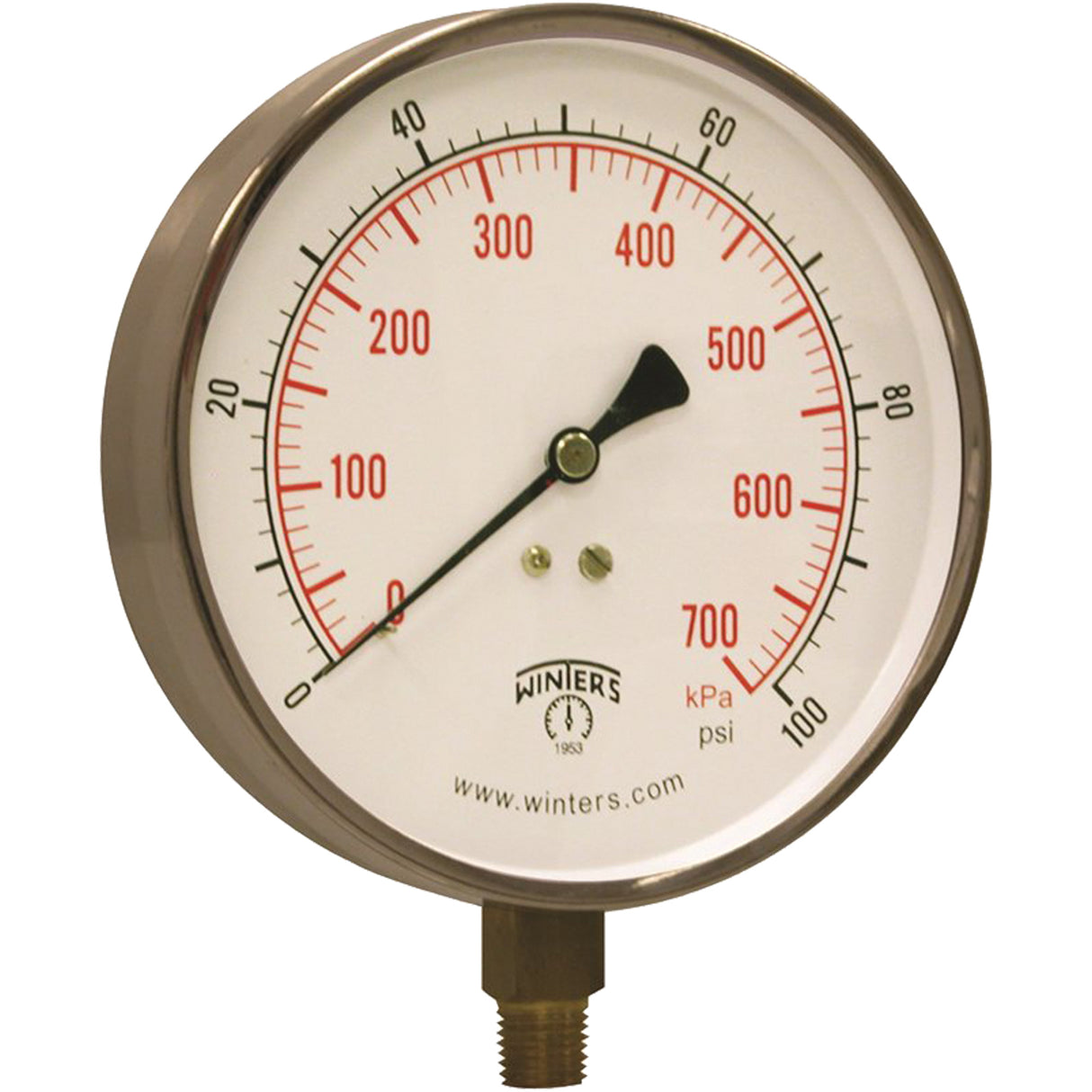 Contractor Pressure Gauge, 4-1/2" , 0 - 100 psi, Bottom Mount, Analogue